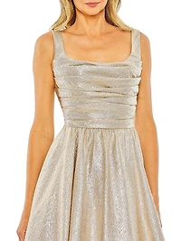 Metallic Pleated Bodice Ballgown
