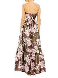 Floral Brocade Strapless Gown