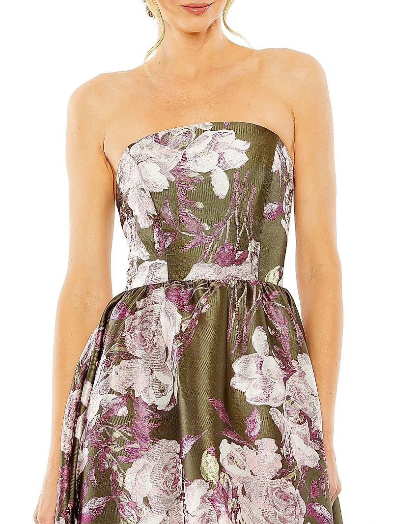 Floral Brocade Strapless Gown