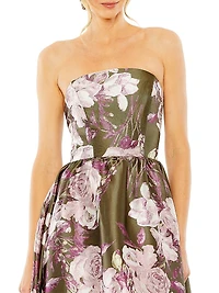 Floral Brocade Strapless Gown