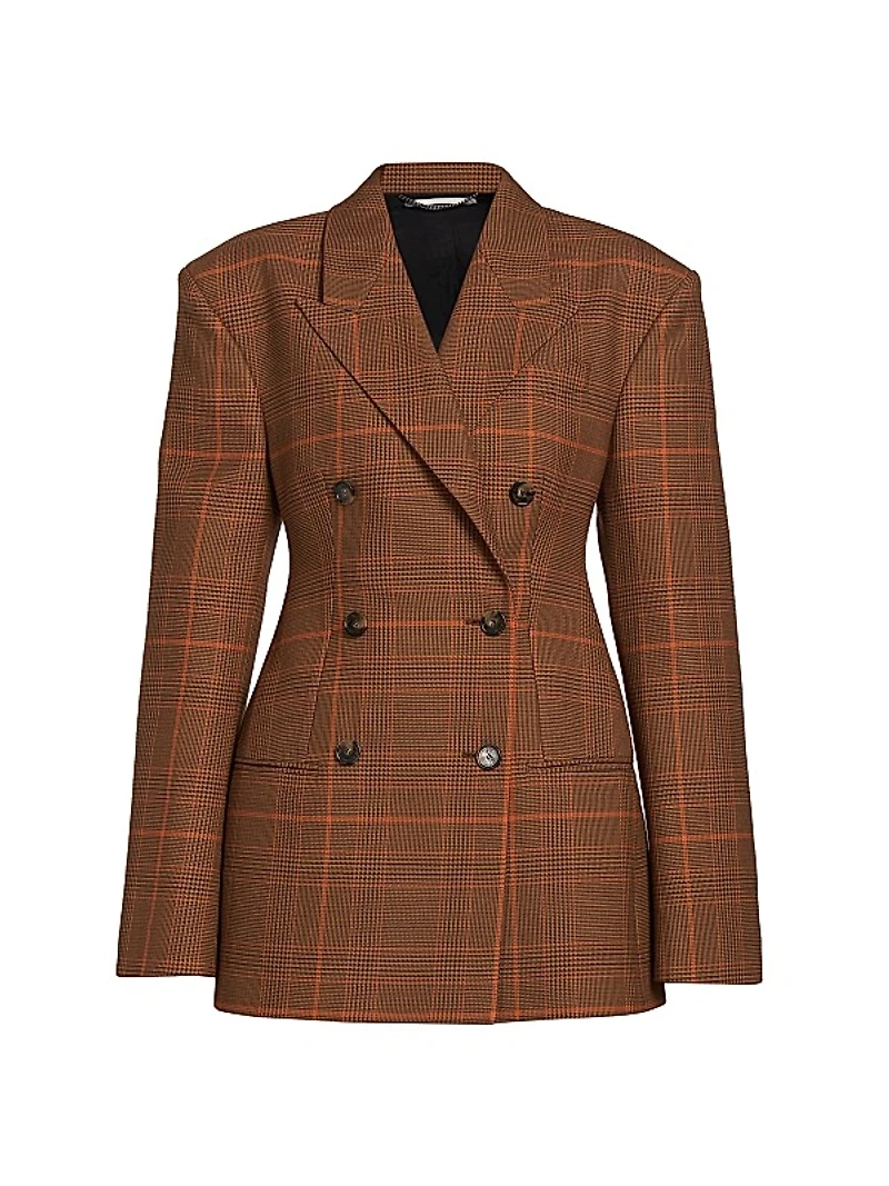 Plaid Double-Breasted Wool Jacket