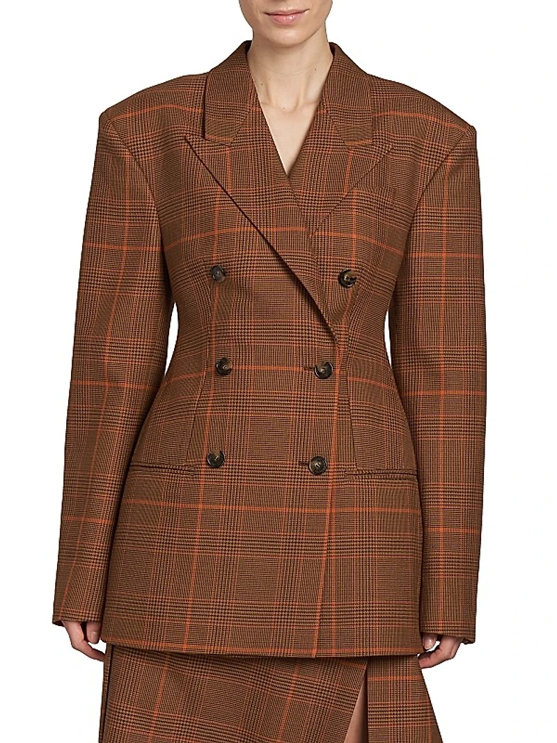 Plaid Double-Breasted Wool Jacket