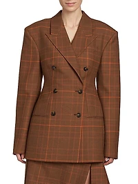 Plaid Double-Breasted Wool Jacket