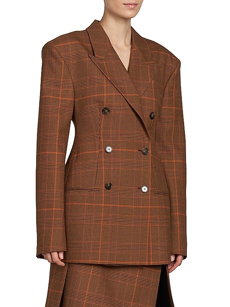 Plaid Double-Breasted Wool Jacket