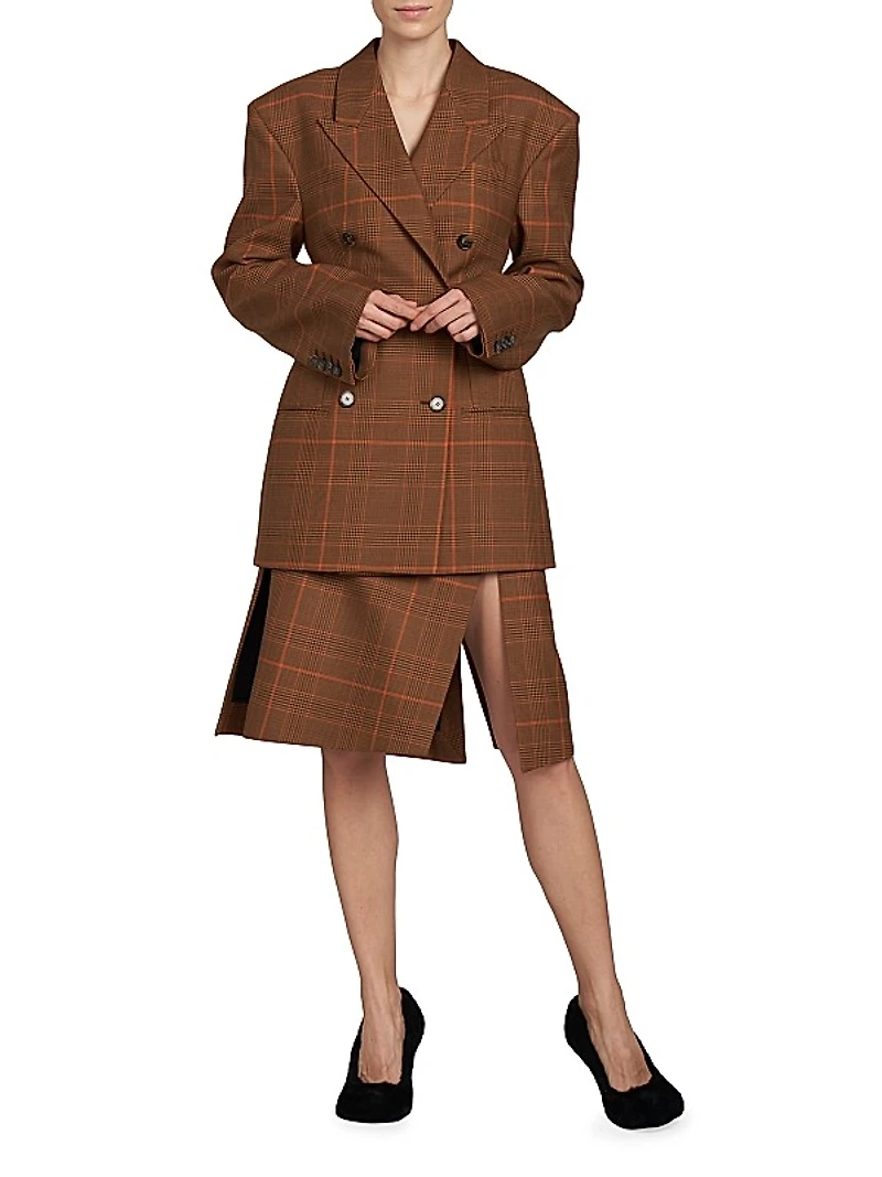 Plaid Double-Breasted Wool Jacket