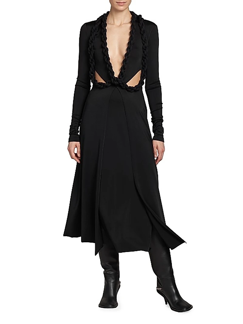 Braided Cut-Out Midi-Dress