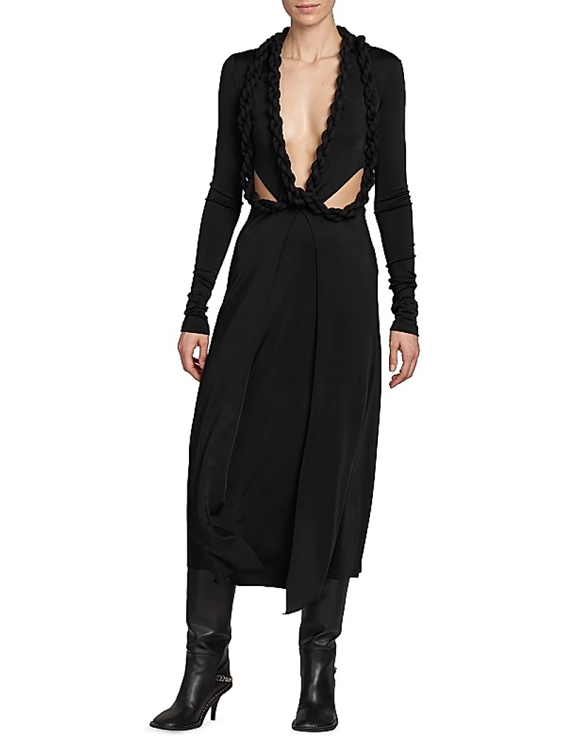 Braided Cut-Out Midi-Dress