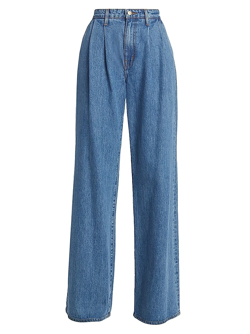 Pleated High-Rise Denim Trousers
