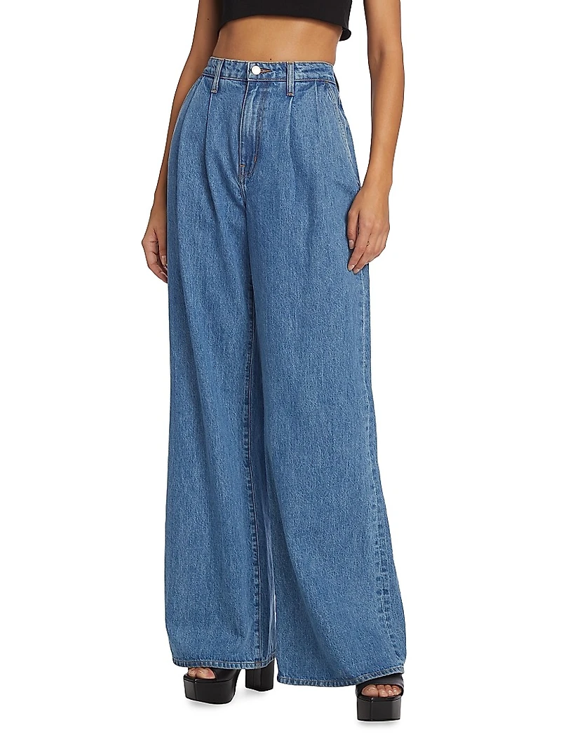 Pleated High-Rise Denim Trousers