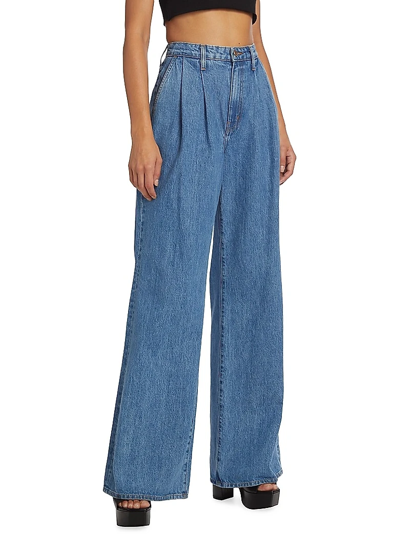 Pleated High-Rise Denim Trousers