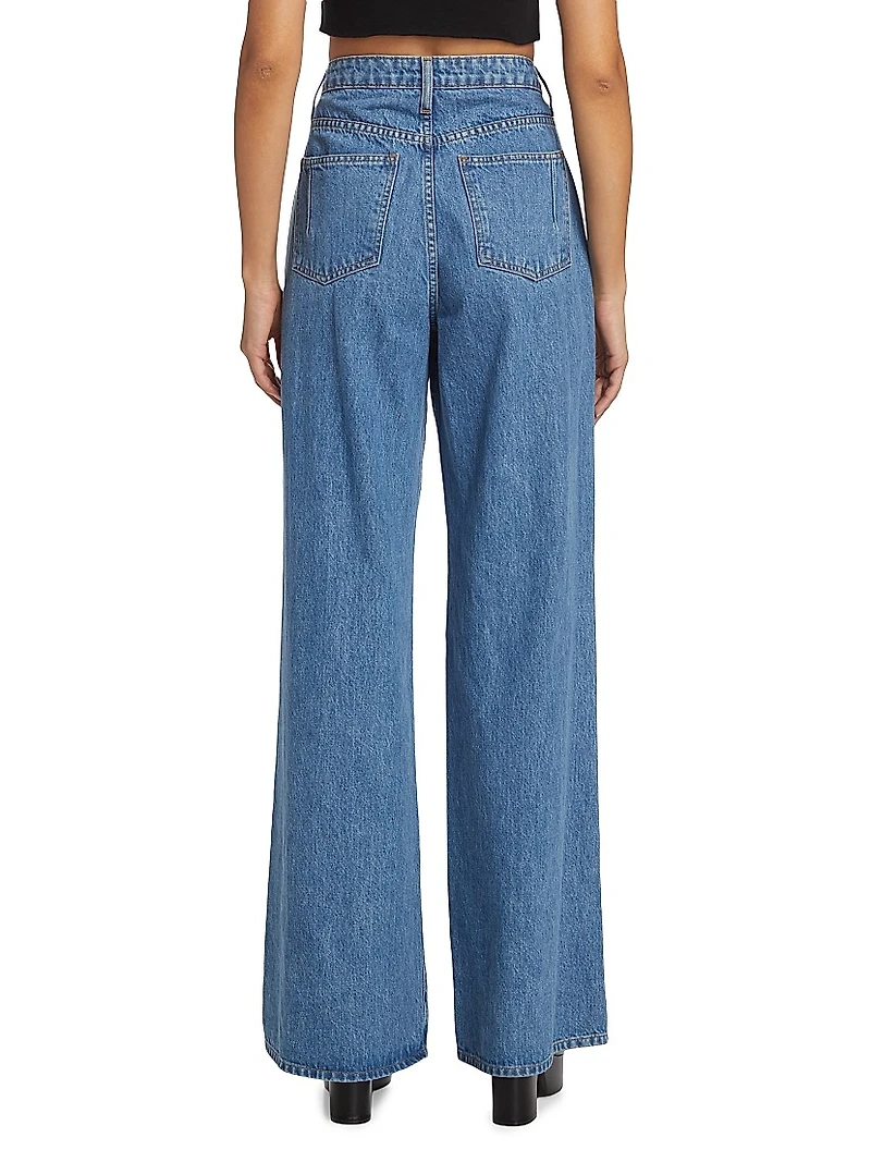 Pleated High-Rise Denim Trousers
