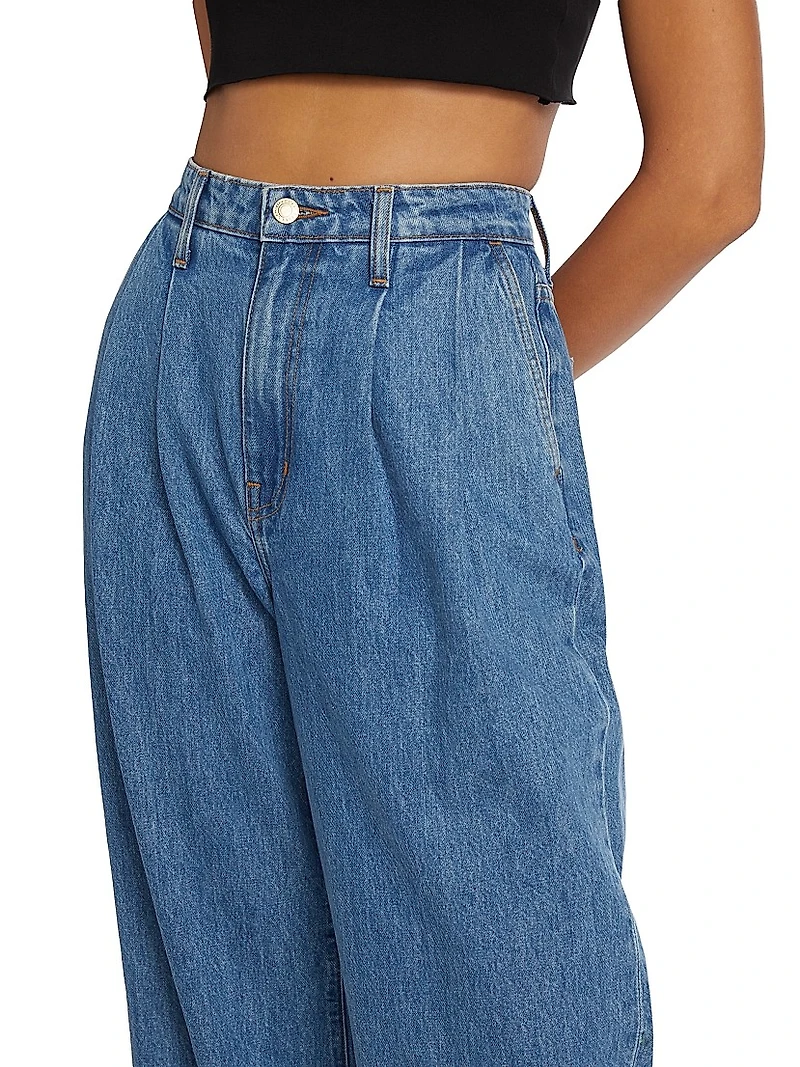 Pleated High-Rise Denim Trousers
