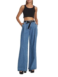 Pleated High-Rise Denim Trousers
