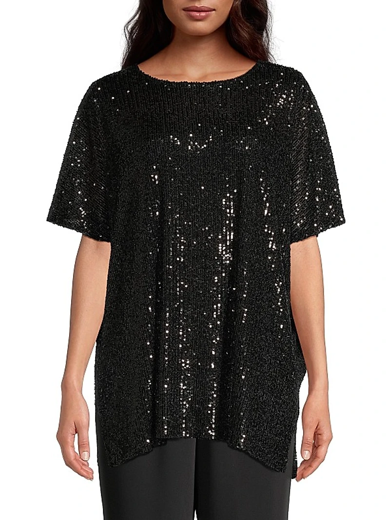 All Dressed Up Sequin Knit Caftan Top