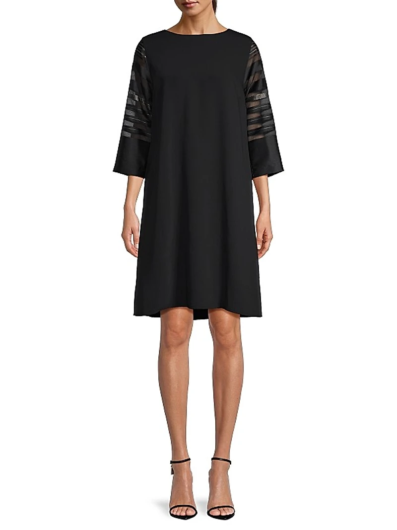 Autumn Accents Sheer Stripe Fluid Crepe Dress