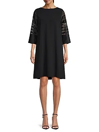 Autumn Accents Sheer Stripe Fluid Crepe Dress