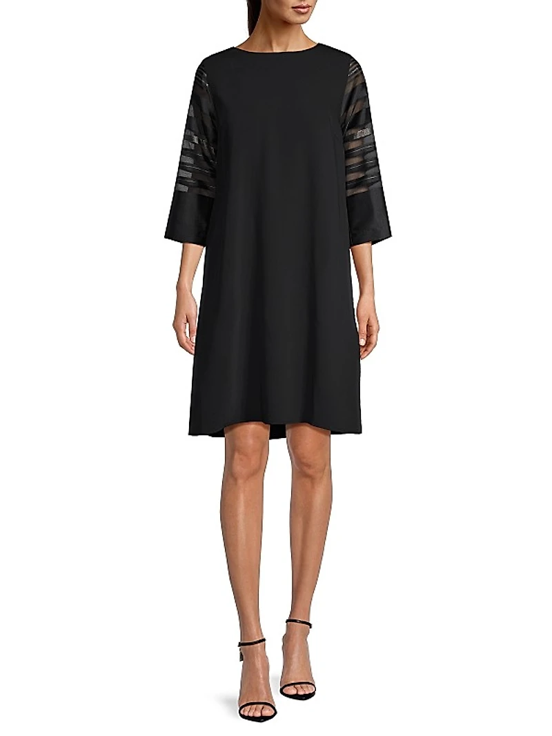 Autumn Accents Sheer Stripe Fluid Crepe Dress
