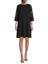 Autumn Accents Sheer Stripe Fluid Crepe Dress