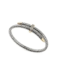 Spear Sterling Silver, 14K Yellow Gold & 0.24 TCW Diamond Bypass Cuff