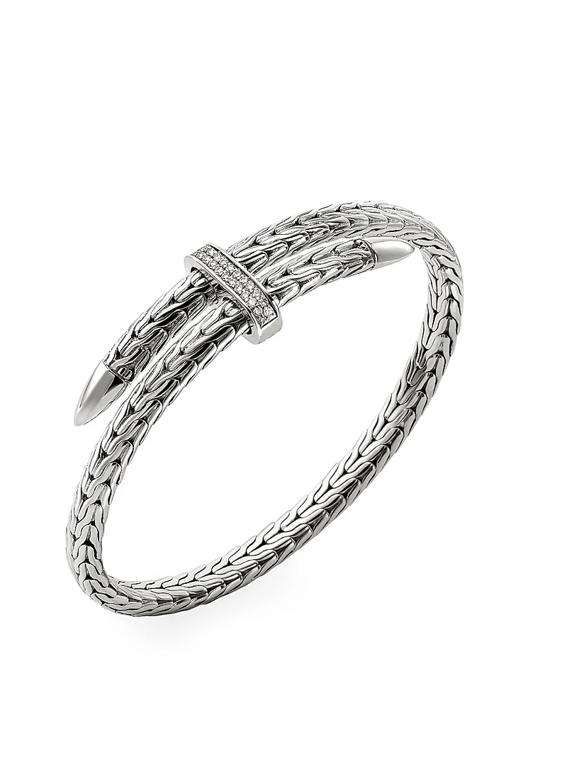 Spear Sterling Silver & Diamond Pavé Flex Cuff Bracelet