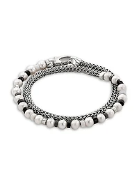 Sterling Silver, Freshwater Pearl, Hematite & Black Onyx Bead Bracelet