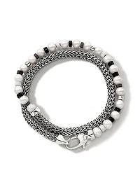 Sterling Silver, Freshwater Pearl, Hematite & Black Onyx Bead Bracelet