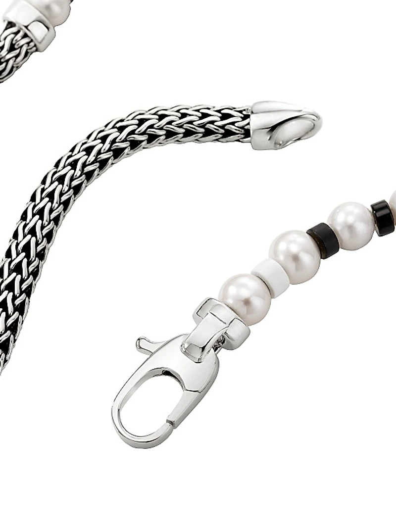 Sterling Silver, Freshwater Pearl, Hematite & Black Onyx Bead Bracelet