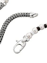 Sterling Silver, Freshwater Pearl, Hematite & Black Onyx Bead Bracelet