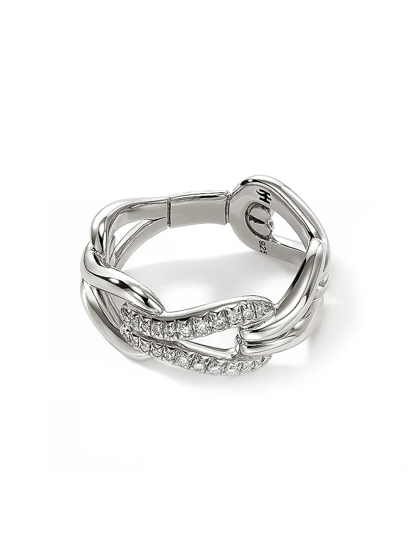 Surf Sterling Silver & Diamond Link Ring