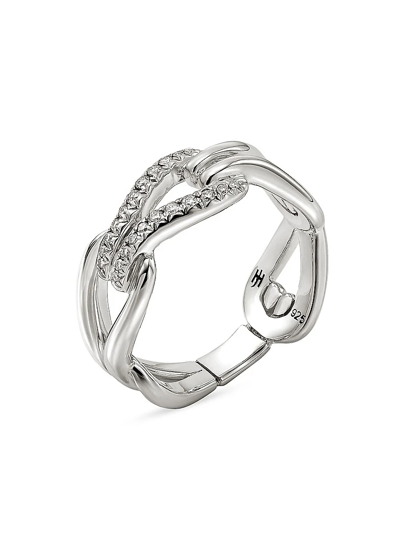 Surf Sterling Silver & Diamond Link Ring