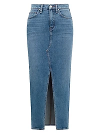 Reconstructed Denim Midi-Skirt