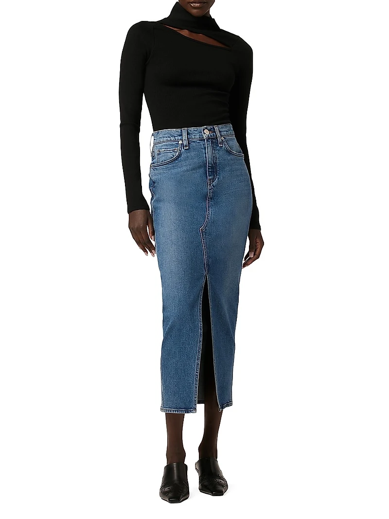 Reconstructed Denim Midi-Skirt