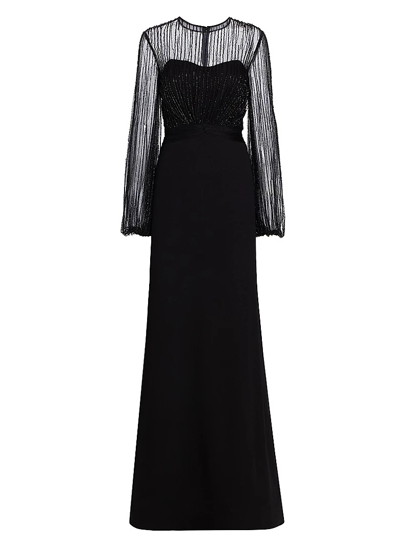 Beaded Illusion Fit & Flare Gown