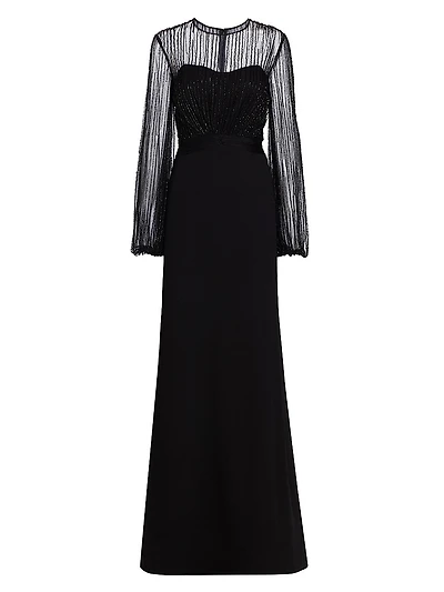 Beaded Illusion Fit & Flare Gown