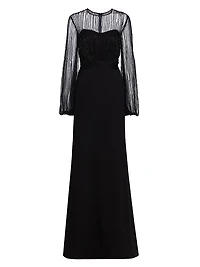 Beaded Illusion Fit & Flare Gown