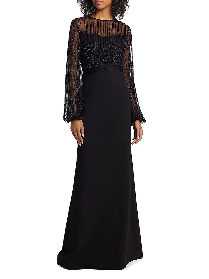 Beaded Illusion Fit & Flare Gown