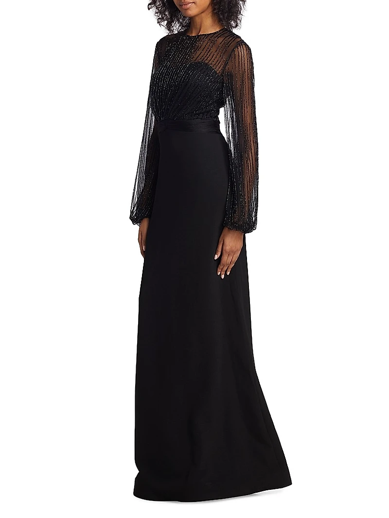 Beaded Illusion Fit & Flare Gown