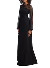 Beaded Illusion Fit & Flare Gown
