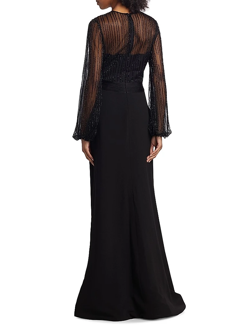 Beaded Illusion Fit & Flare Gown