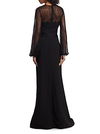 Beaded Illusion Fit & Flare Gown