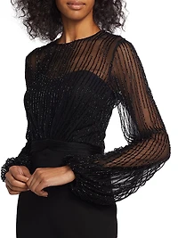 Beaded Illusion Fit & Flare Gown