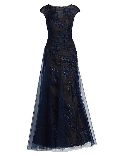 Embroidered Tulle Illusion Gown