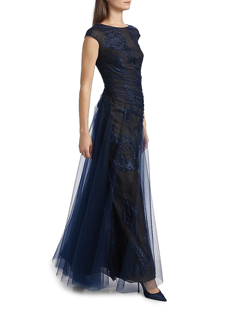 Embroidered Tulle Illusion Gown