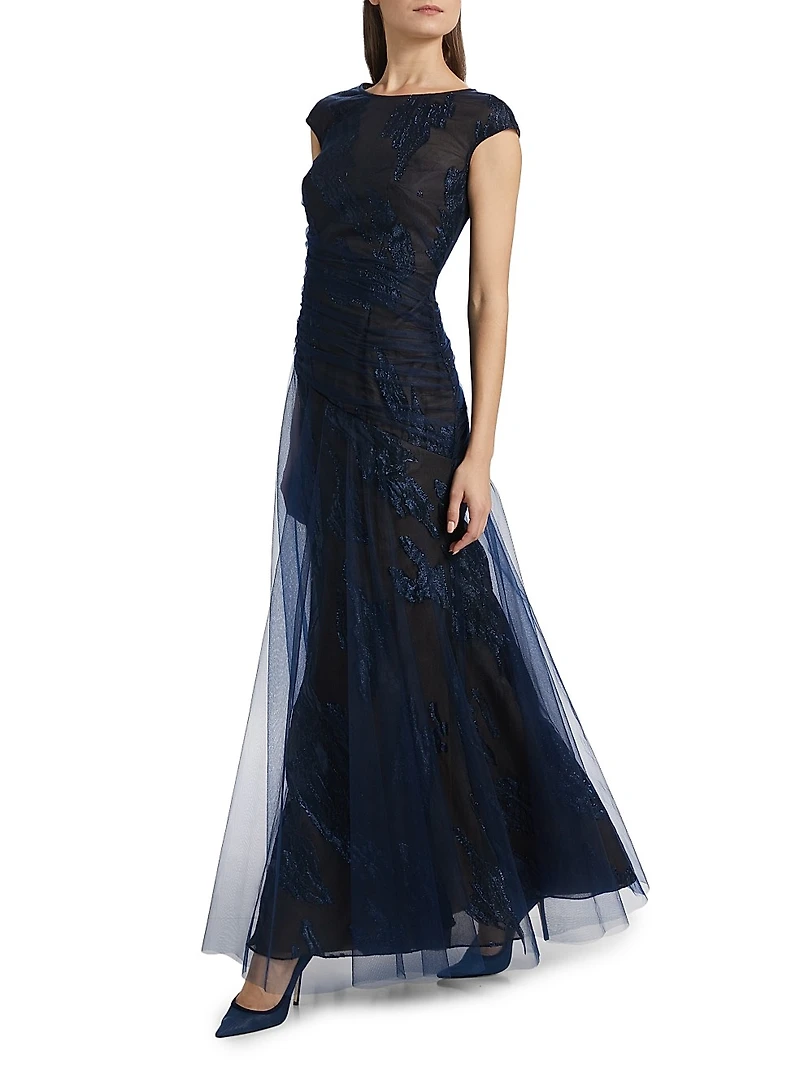 Embroidered Tulle Illusion Gown