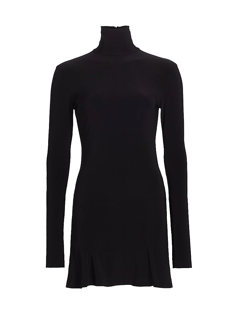 Turtleneck Jersey Long-Sleeve Mini Dress