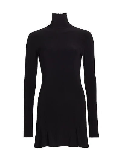 Turtleneck Jersey Long-Sleeve Mini Dress