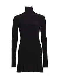 Turtleneck Jersey Long-Sleeve Mini Dress