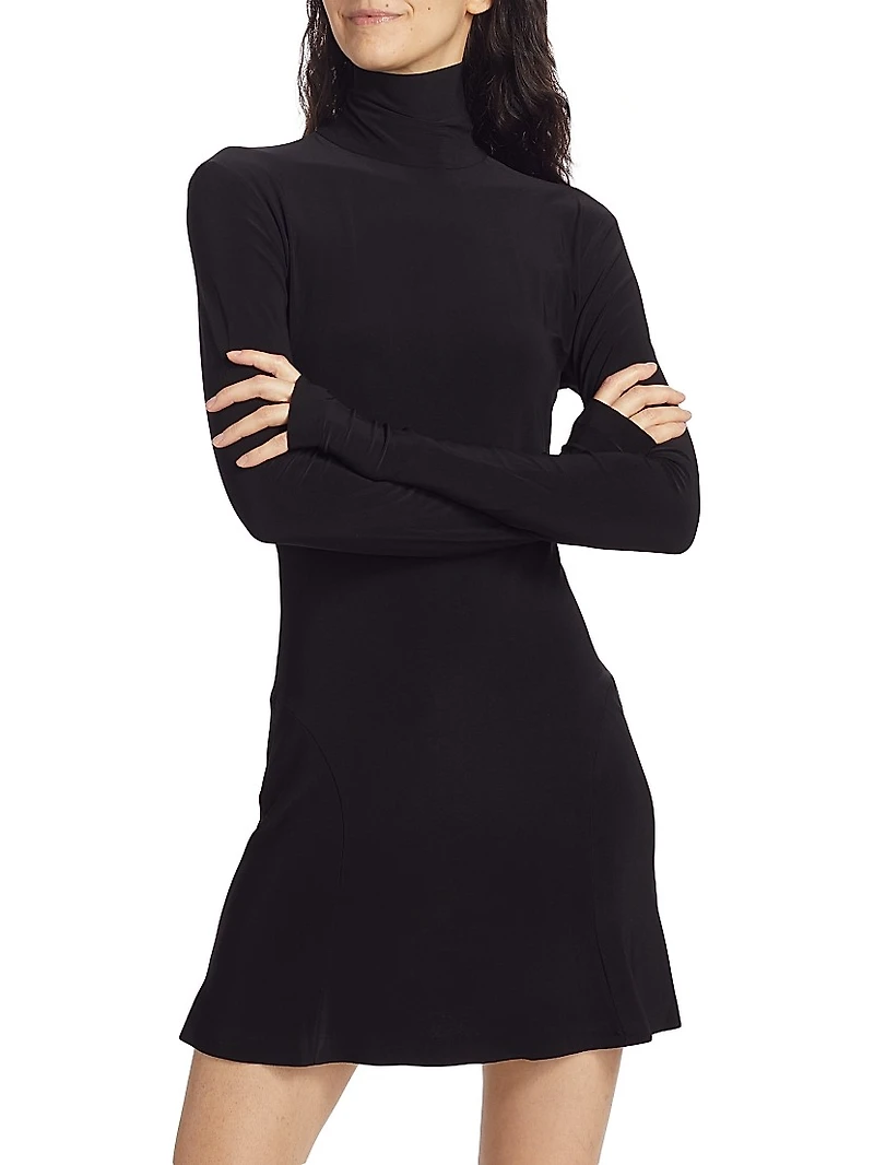 Turtleneck Jersey Long-Sleeve Mini Dress