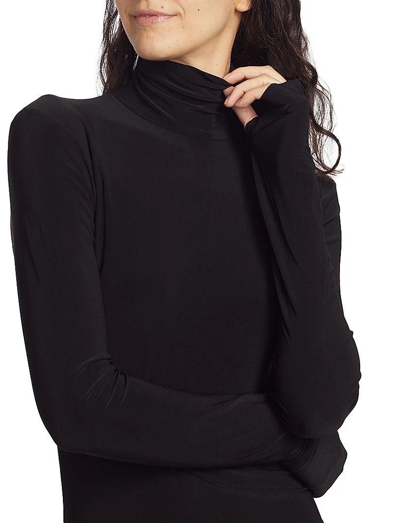 Turtleneck Jersey Long-Sleeve Mini Dress