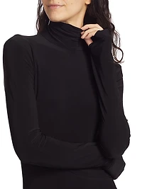 Turtleneck Jersey Long-Sleeve Mini Dress